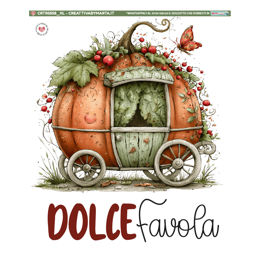 Carrozza a forma di zucca con farfalla e bacche