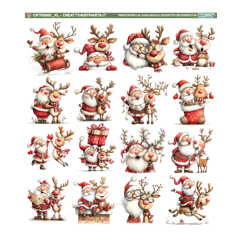 Illustrazioni natalizie di Babbo Natale e renne
