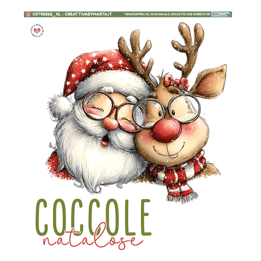Babbo Natale e renna sorridenti con occhiali e cappello