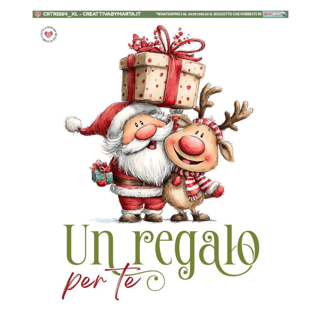 Babbo Natale e renna con regalo natalizio