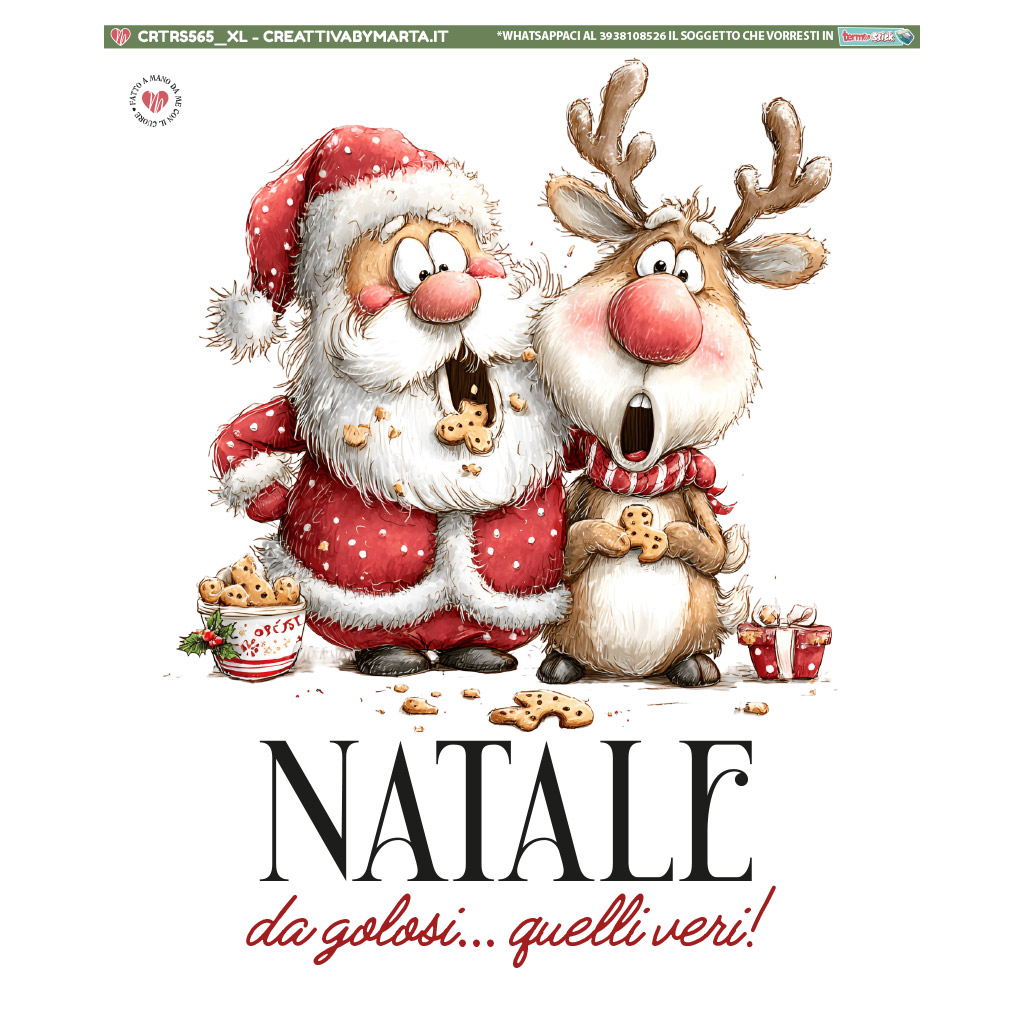 Babbo Natale e renna mangiano biscotti natalizi