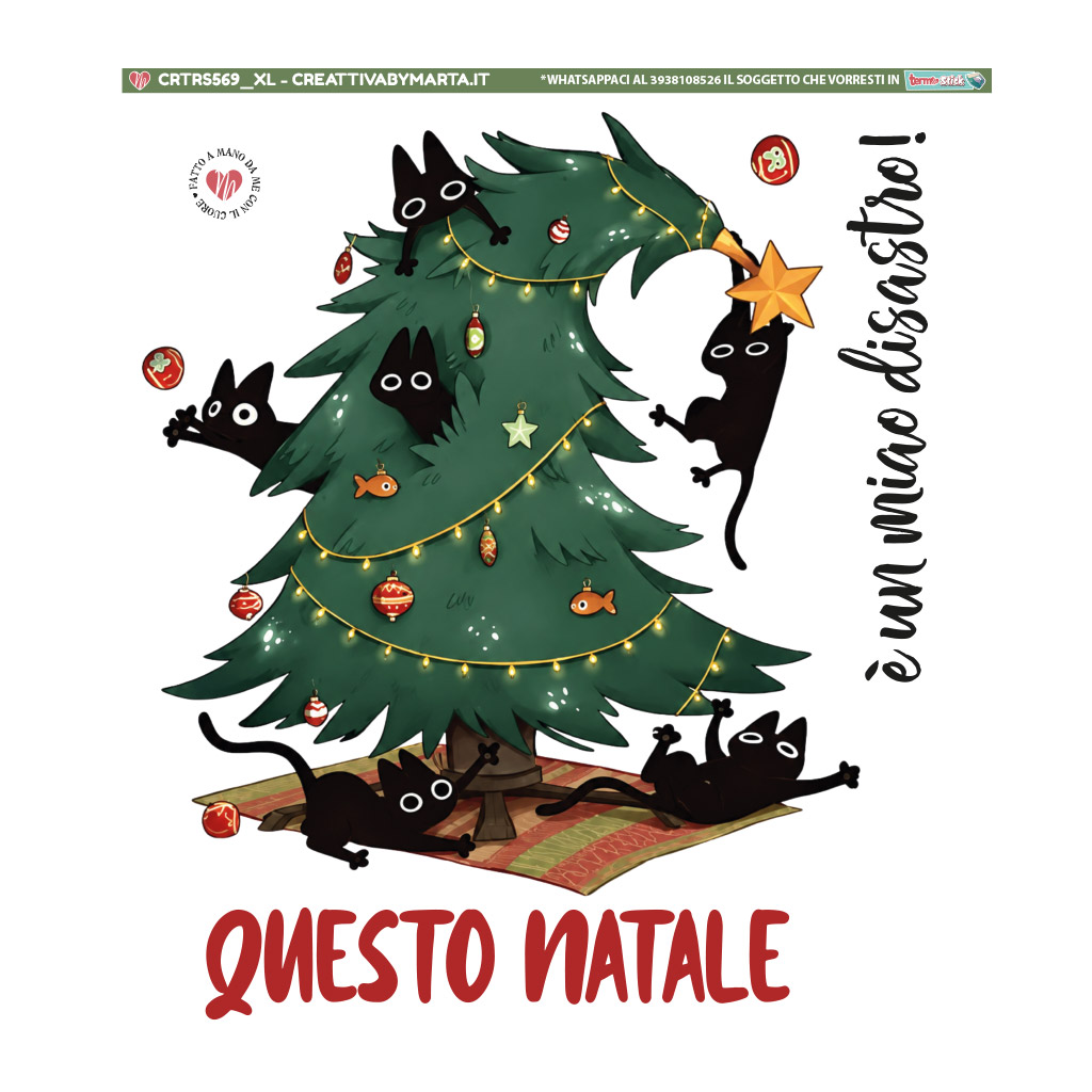 Gatti neri decorano un albero di Natale illustrato