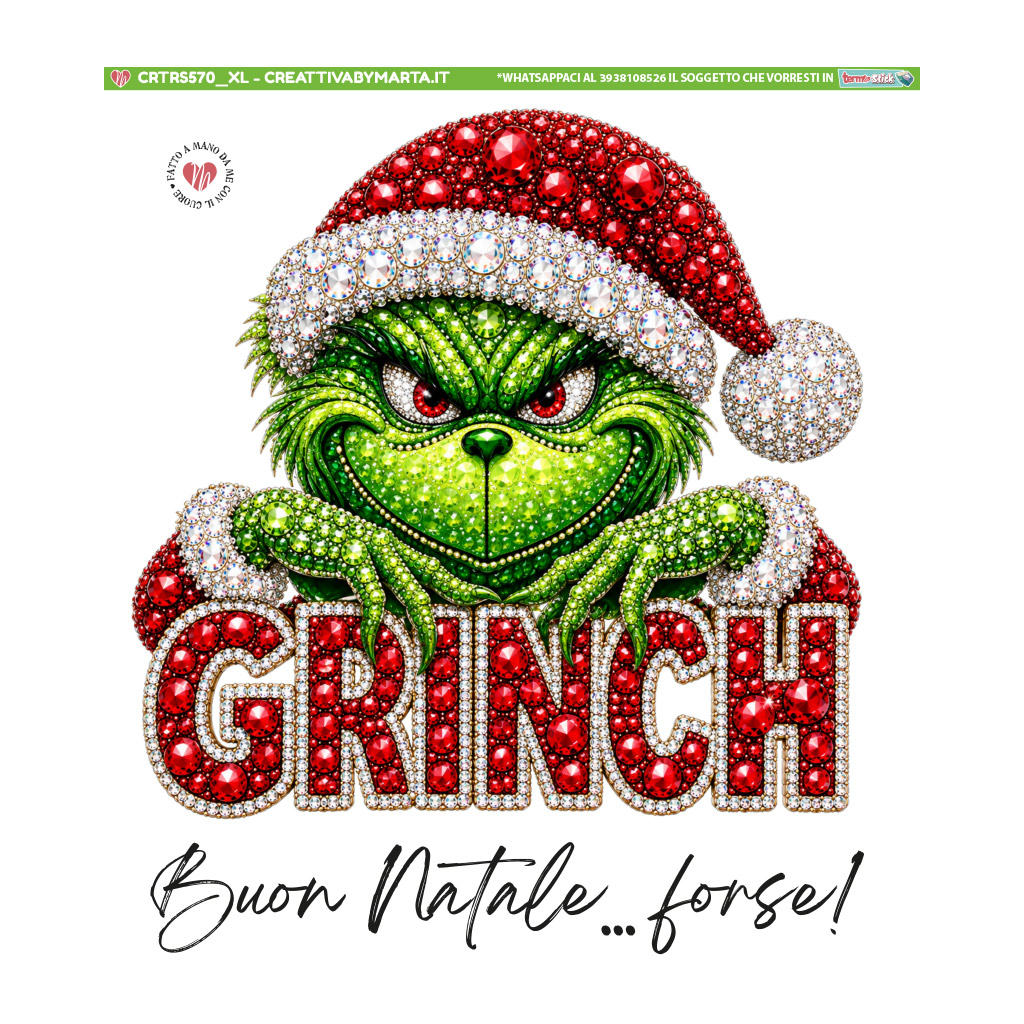 Grinch gioiello con cappello natalizio e scritta GRINCH