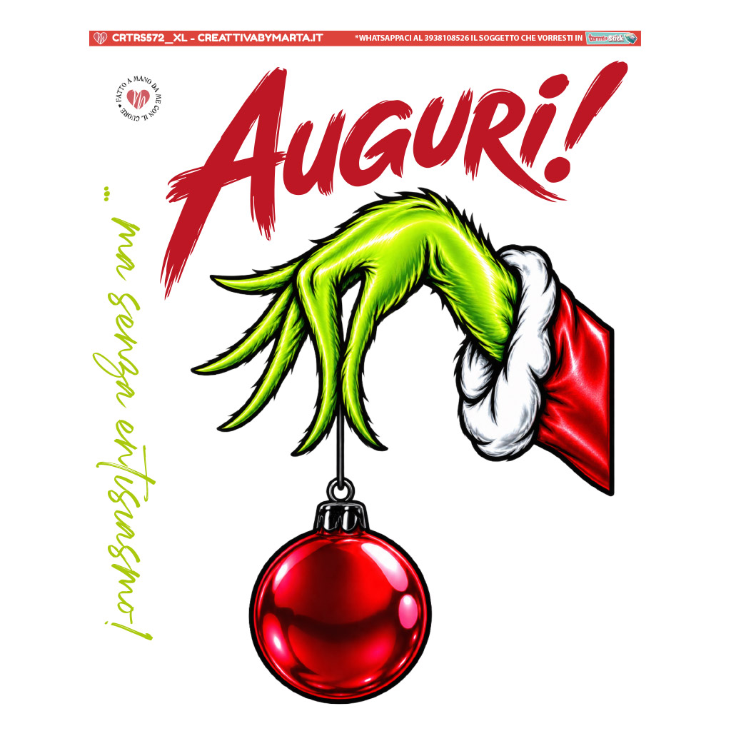 Mano verde del Grinch con pallina natalizia rossa