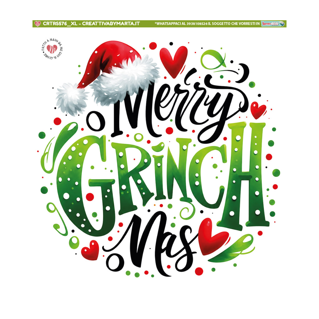 Scritta Merry Grinch Mas con cappello natalizio